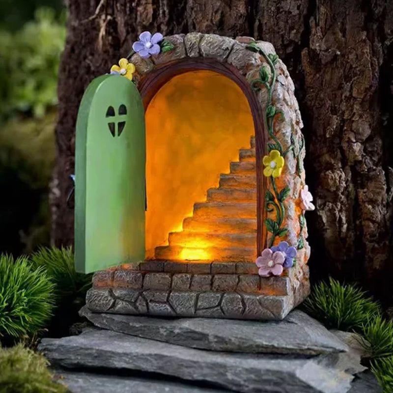 Solar Powered Fairy Door Statue with LED Light