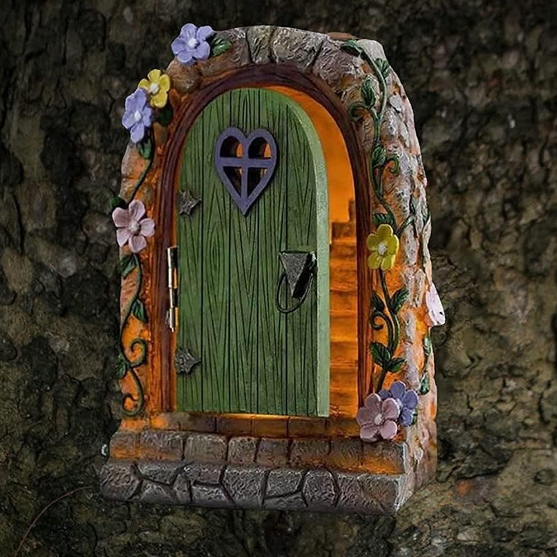 Solar Powered Fairy Door Statue with LED Light