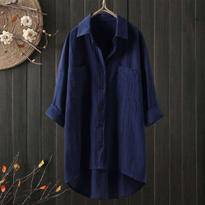 Solid Cotton Linen Women Shirt