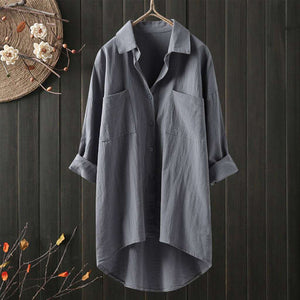 Solid Cotton Linen Women Shirt