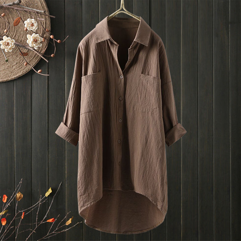 Solid Cotton Linen Women Shirt