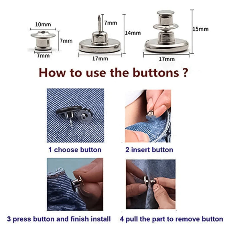 Adjustable No-Sew Jeans Button