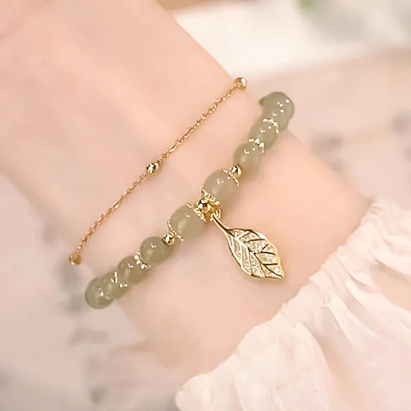 🔥Last Day Promotion 50% OFF💞hetian jade gold leaf bracelet