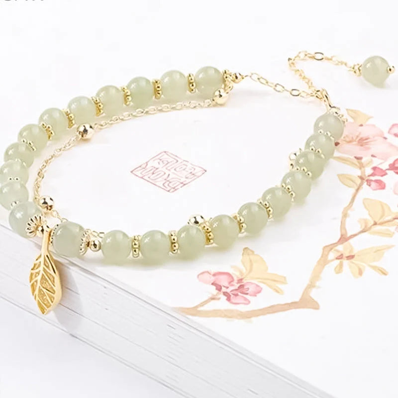 🔥Last Day Promotion 50% OFF💞hetian jade gold leaf bracelet