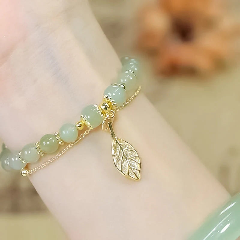 🔥Last Day Promotion 50% OFF💞hetian jade gold leaf bracelet