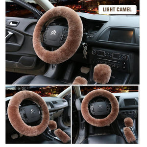 Solid Colour Warm Fluffy Wool Car Set