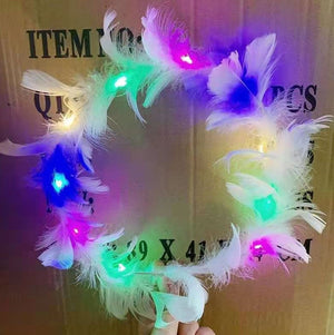 Girls Sweet LED Light Up Glowing Feather Crown