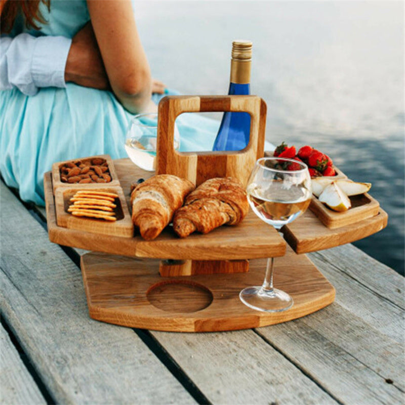 Portable Wooden Outdoor Picnic Wine Table