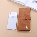 Women Drawstring Nubuck Leather Zipper Two Fold Wallet