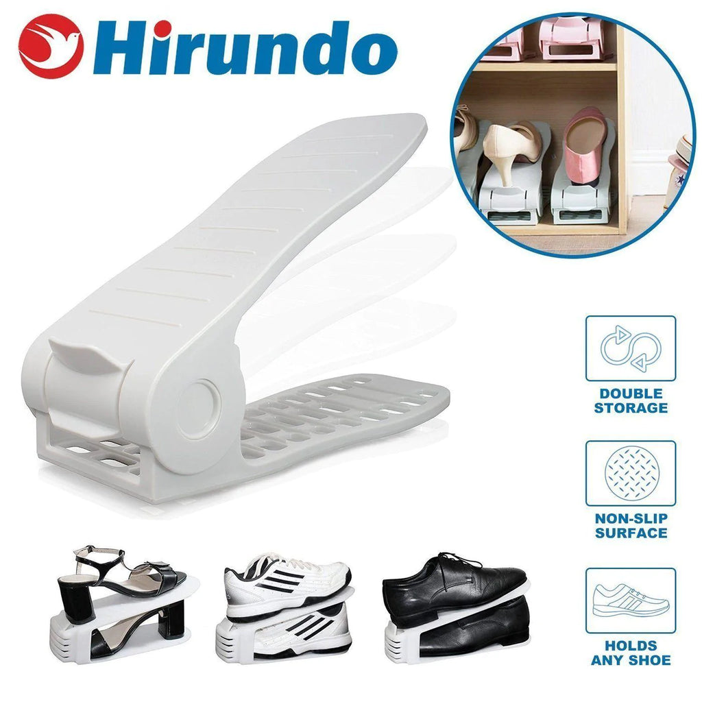 Hirundo Adjustable Shoe Rack Space Saver (White/Black)