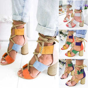 Multi-color Lace-up Heeled Sandals