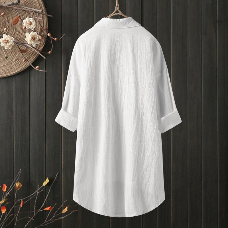 Solid Cotton Linen Women Shirt