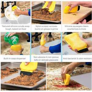 3-in-1 Silicone Cleaning Brush Scrub，Scrape & Squeegee