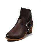 Women Round Toe Med Vintage Short Boots