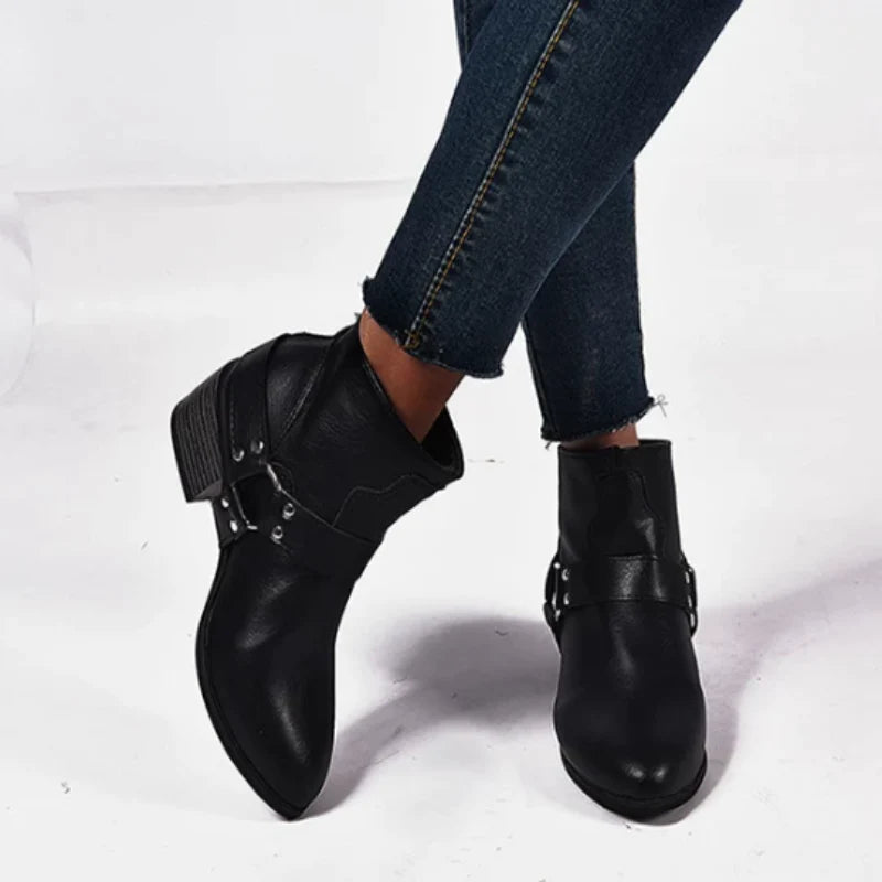 Women Round Toe Med Vintage Short Boots