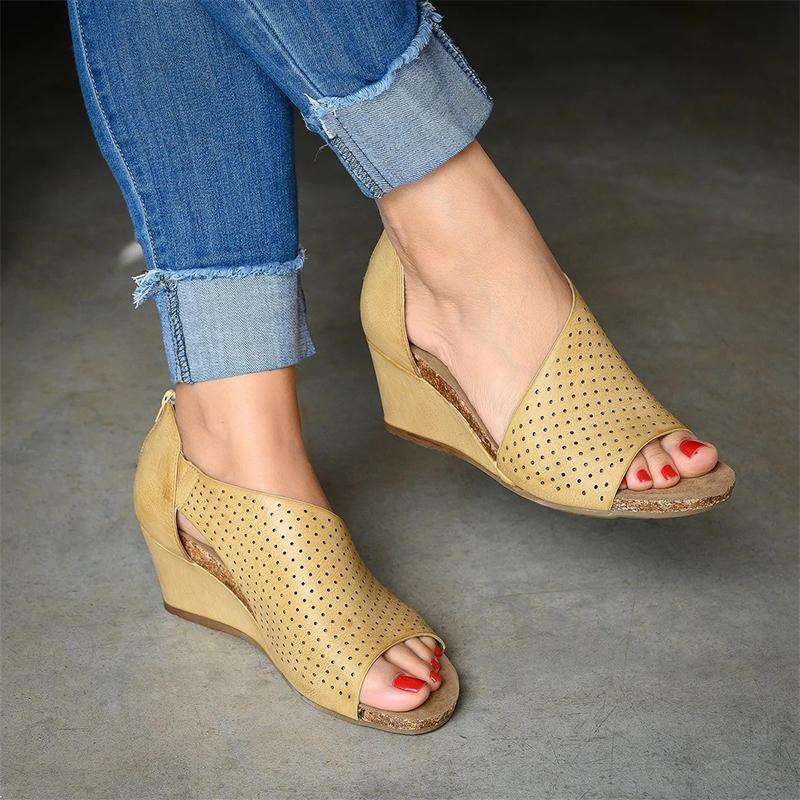 Back Heel Zip Wedge Sandals