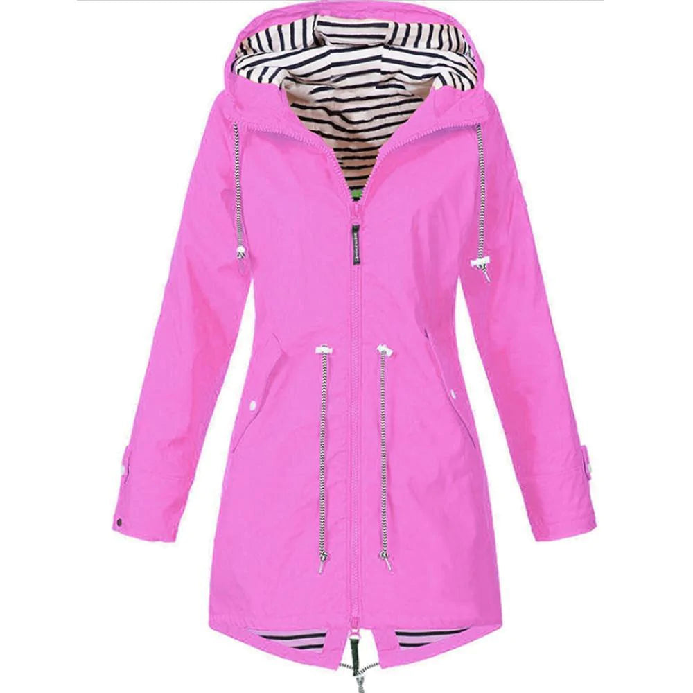 Long waterproof hooded jacket