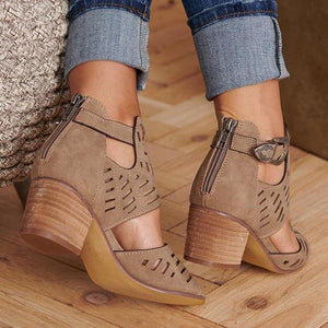 Buckle Hollow Heeled Sandals