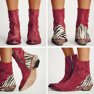 Casual Pointed Toe Zebra-Striped Boots