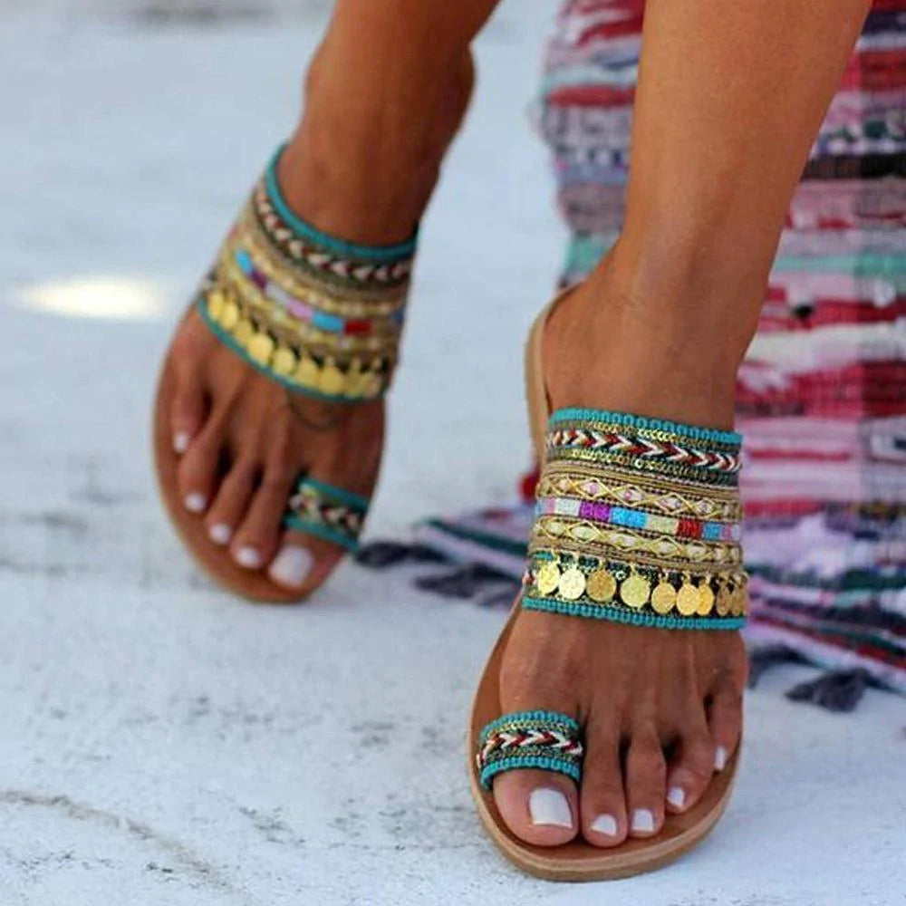 Ethnic boho style toe ring sandals