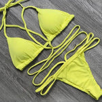 Solid Color Lace-Up Swimsuit