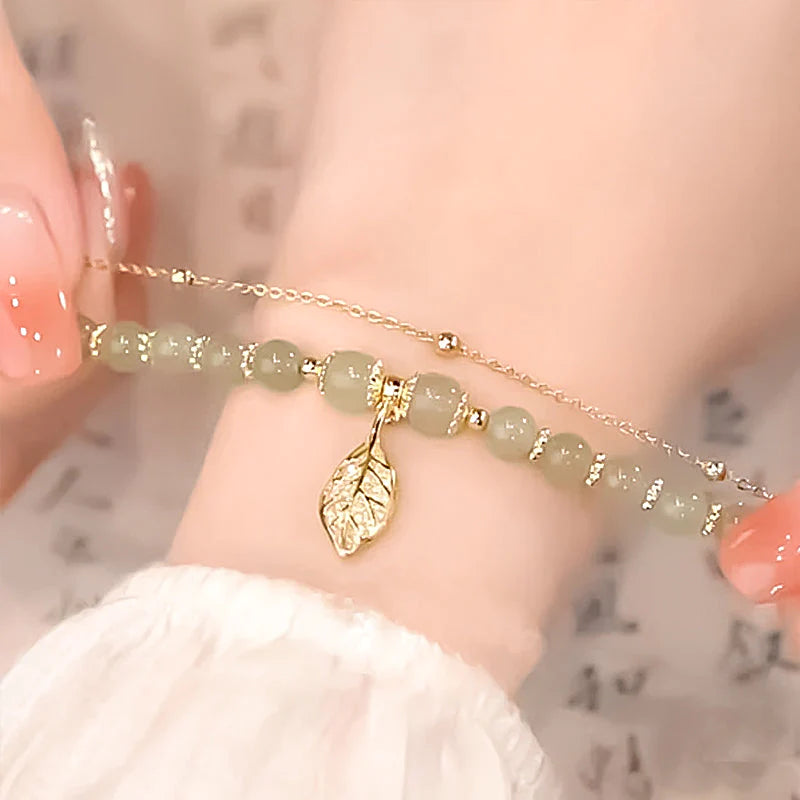 🔥Last Day Promotion 50% OFF💞hetian jade gold leaf bracelet