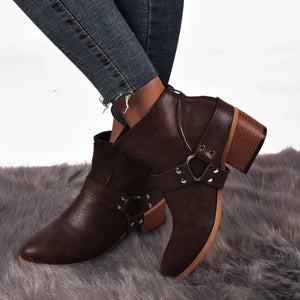 Women Round Toe Med Vintage Short Boots