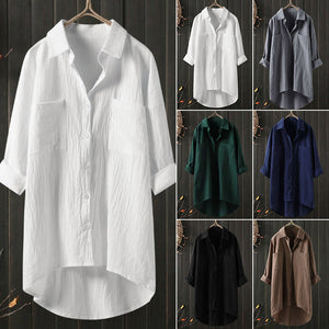 Solid Cotton Linen Women Shirt