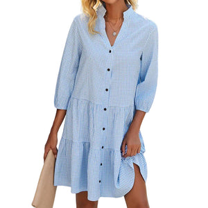 Stand collar plaid printed dress