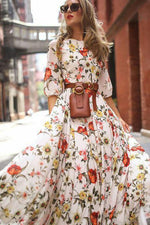 Best Floral Peasant 3/4 Sleeves Maxi X-line Dress