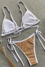 New Tied Side String Triangle Brazilian Bikini Swimsuit in Striped.MC